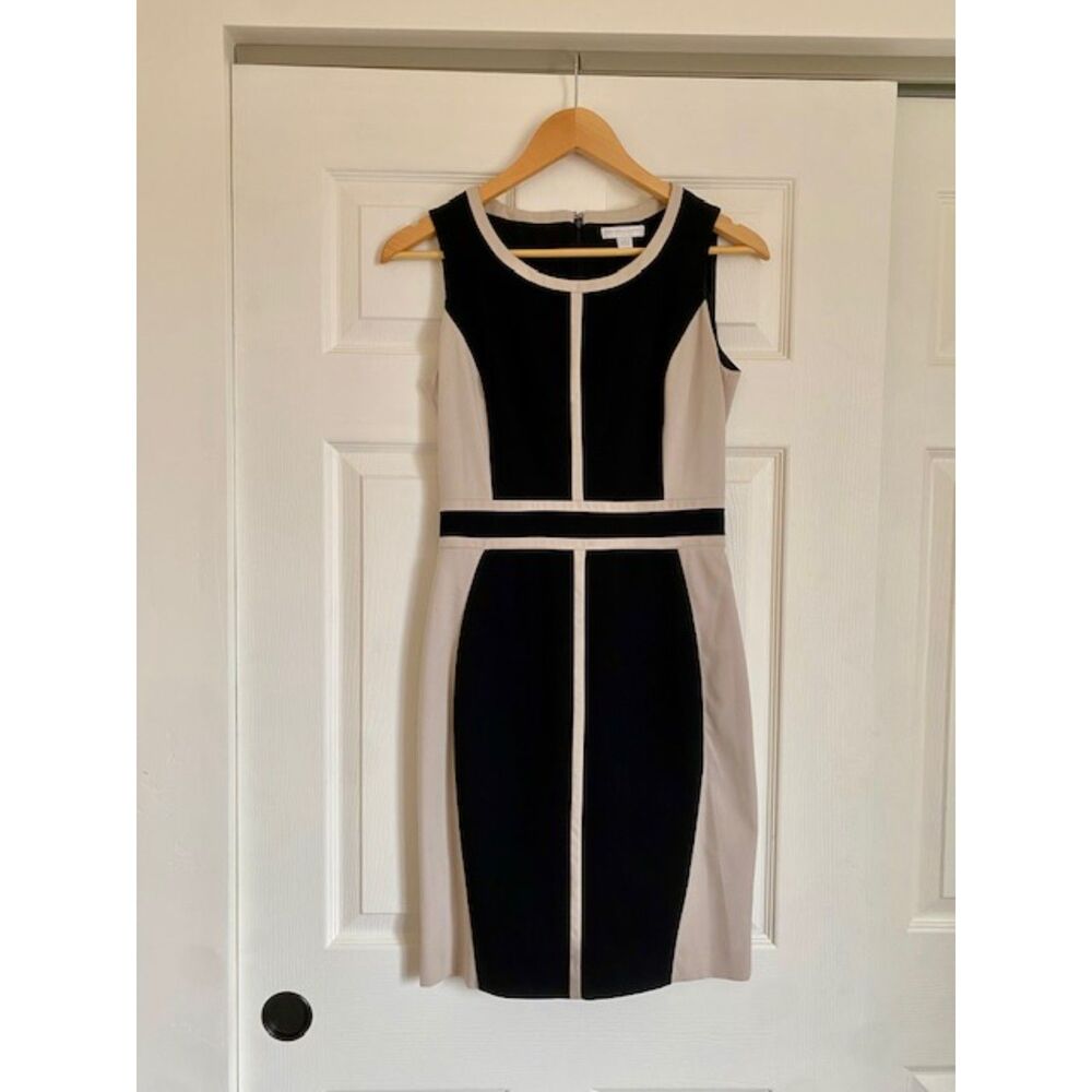 New York & Company Black and Cream Sleeveless Pencil Dress